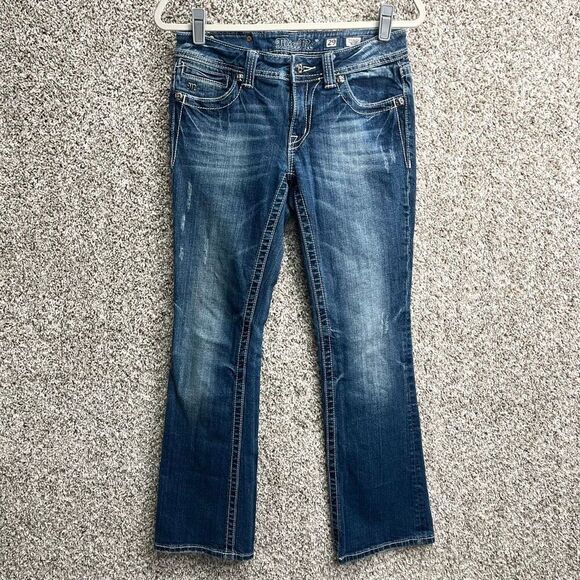 Miss Me Jeans Women’s 29 Rhinestone Bedazzled & Thick Stitch Cross Design Back P - Picture 3 of 7